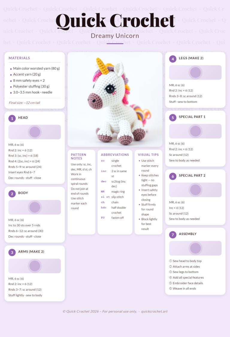 Free Unicorn Crochet Pattern – Easy Amigurumi Unicorn