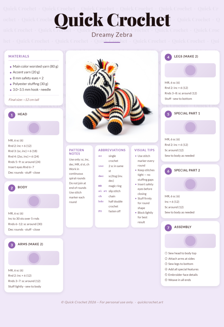 Free Crochet Pattern – Easy Amigurumi Zebra